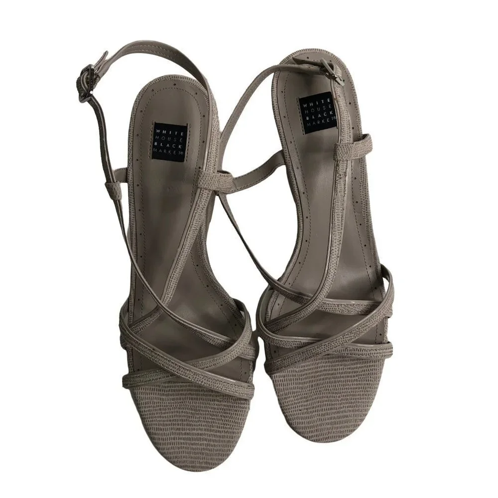 WHITE‎ HOUSE BLACK MARKET SILVER WEDGE STRAPPY SANDALS sz 10 new